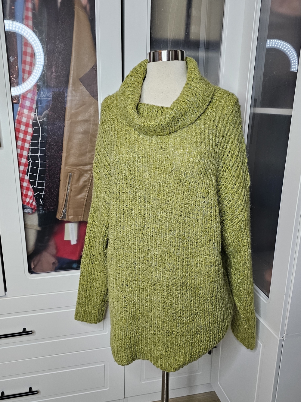 Stitch Drop Cozy Olive Green Cowl Neck Sweater - Women's